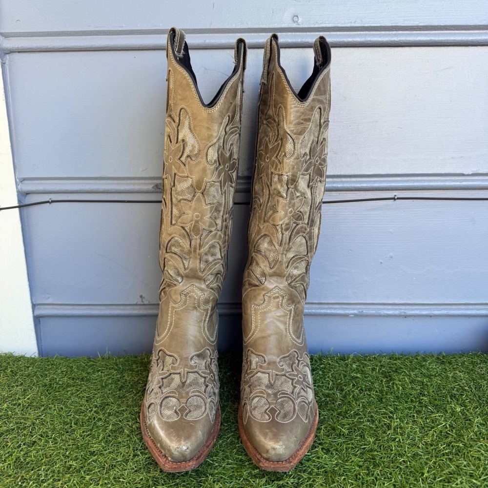 Twisted X Women Distressed Embroidered Snip Toe Western Boots Sample Size 8.5